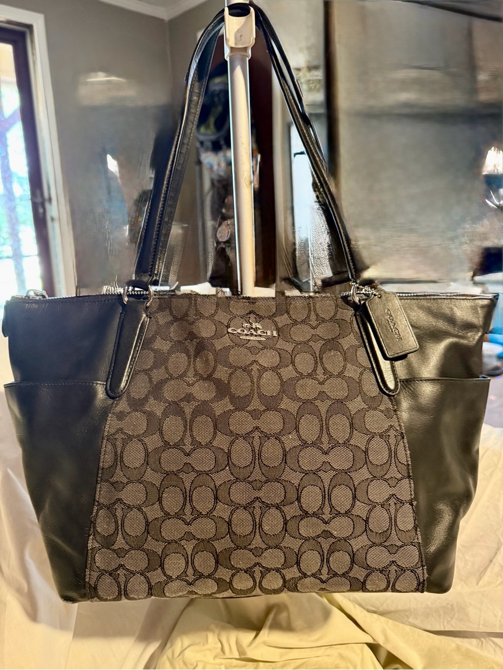 Coach Signature Tote in Black and Charcoal